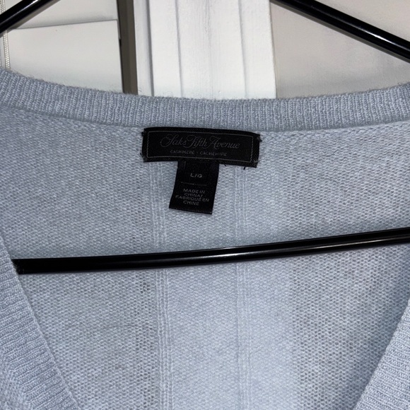 Saks Fifth Avenue Black Label Light Blue V-Neck cashmere Sweater - Picture 2 of 3